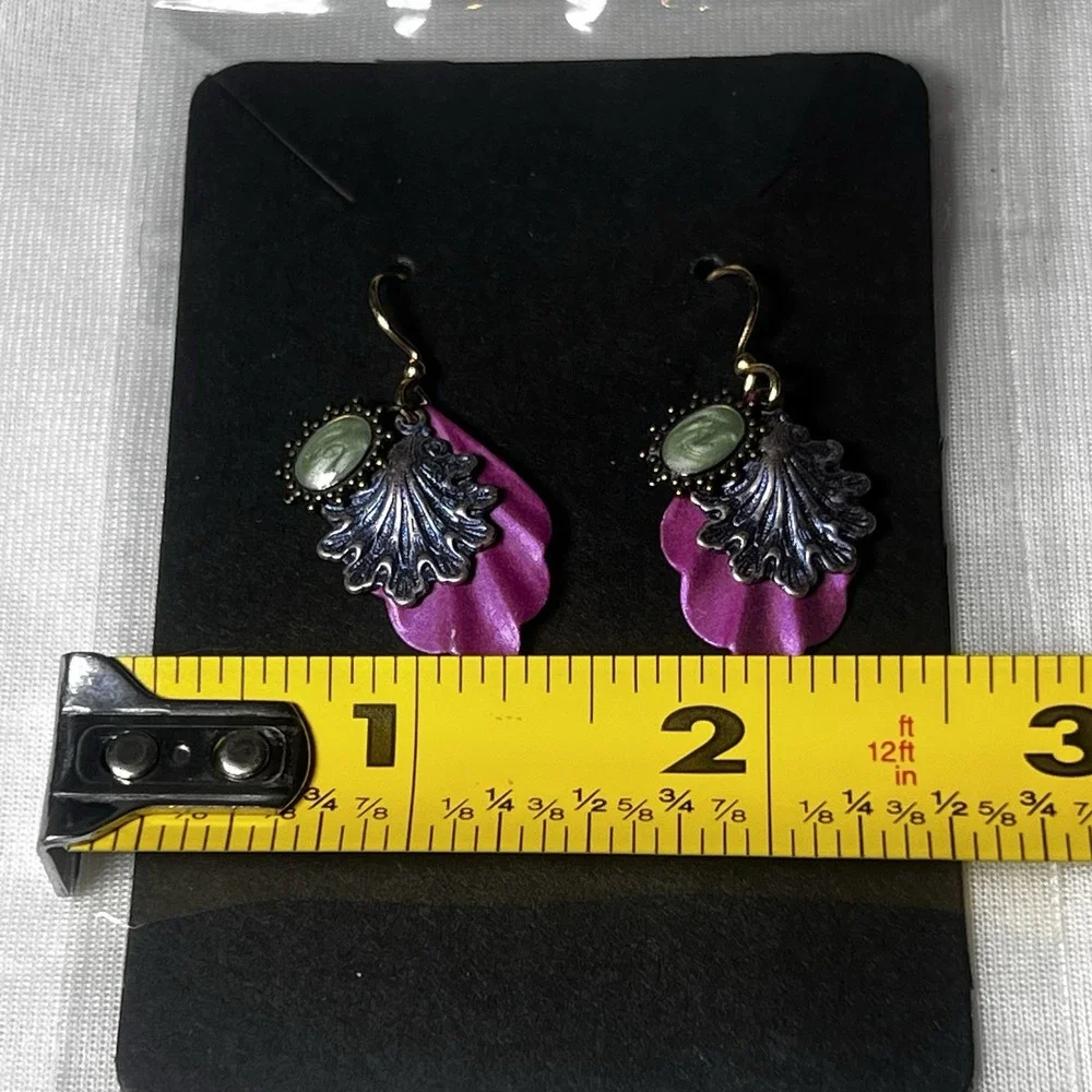 Costume Jewelry Earrings Vintage Pink Green Blue Layered Dangle